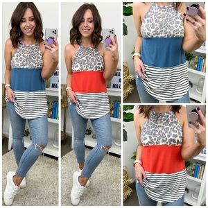 Red color block tank